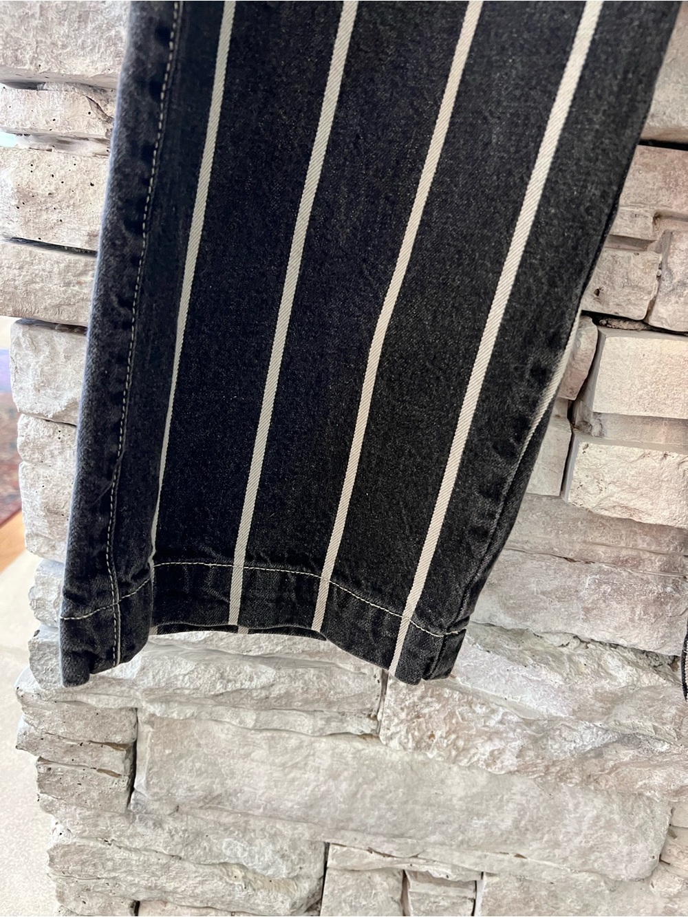 BDG Black High Waisted Cropped Jeans with White Vertical Stripes - Picture 2 of 13